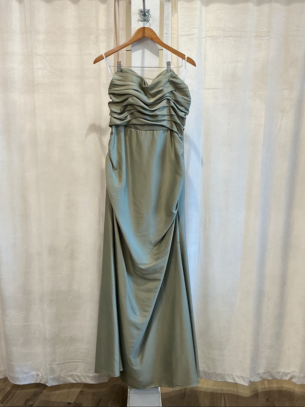 Christina Wu Ruched Sage Evening Dress